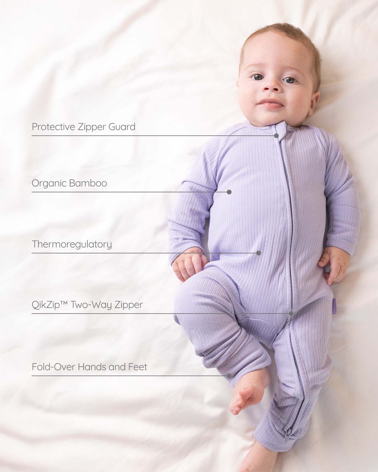 BABYGO® Lilac Ribbed Zip Sleepsuit - Image 2