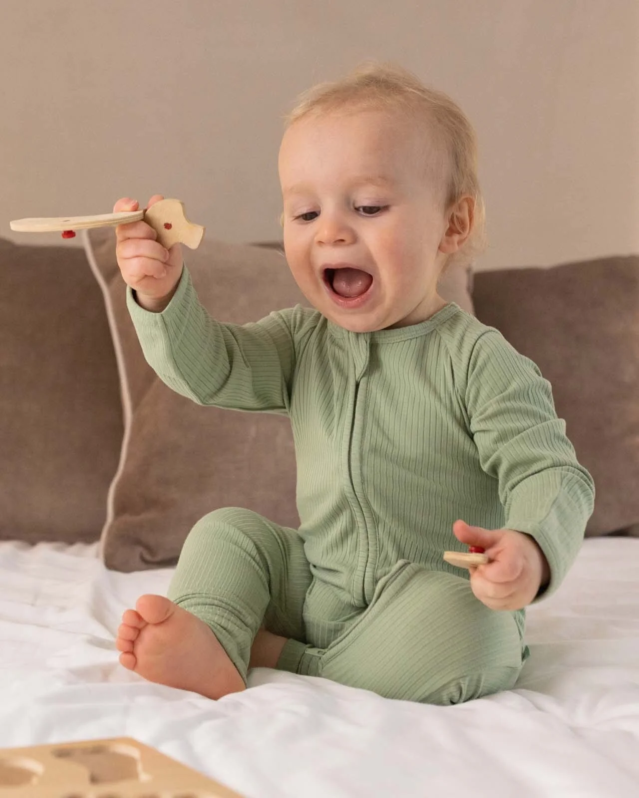 BABYGO® Sage Ribbed Zip Sleepsuit
