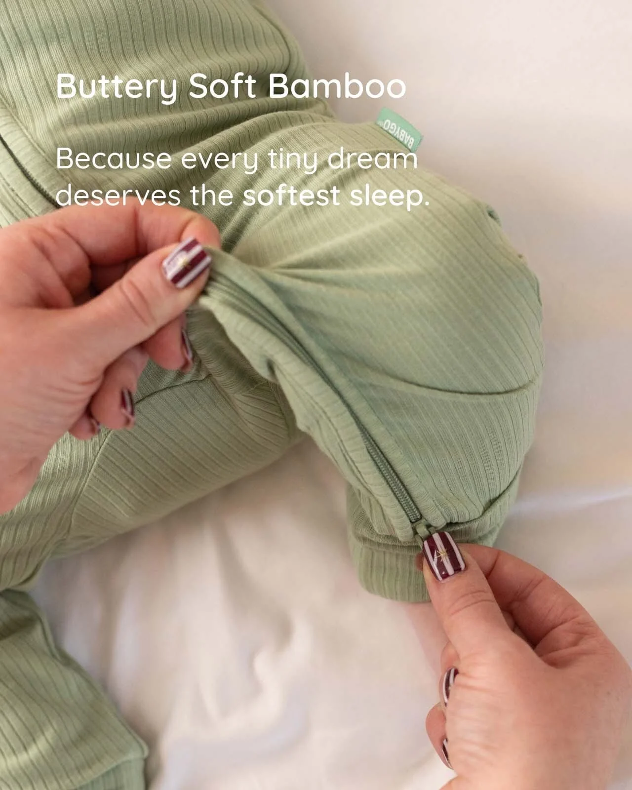 BABYGO® Sage Ribbed Zip Sleepsuit - Image 3